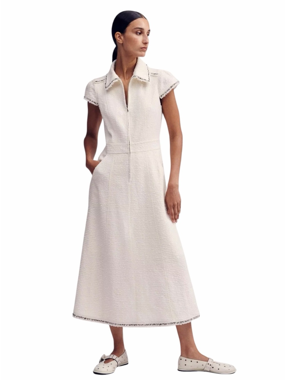 ME+EM Textured Cotton-Blend Midi Dress Size 12